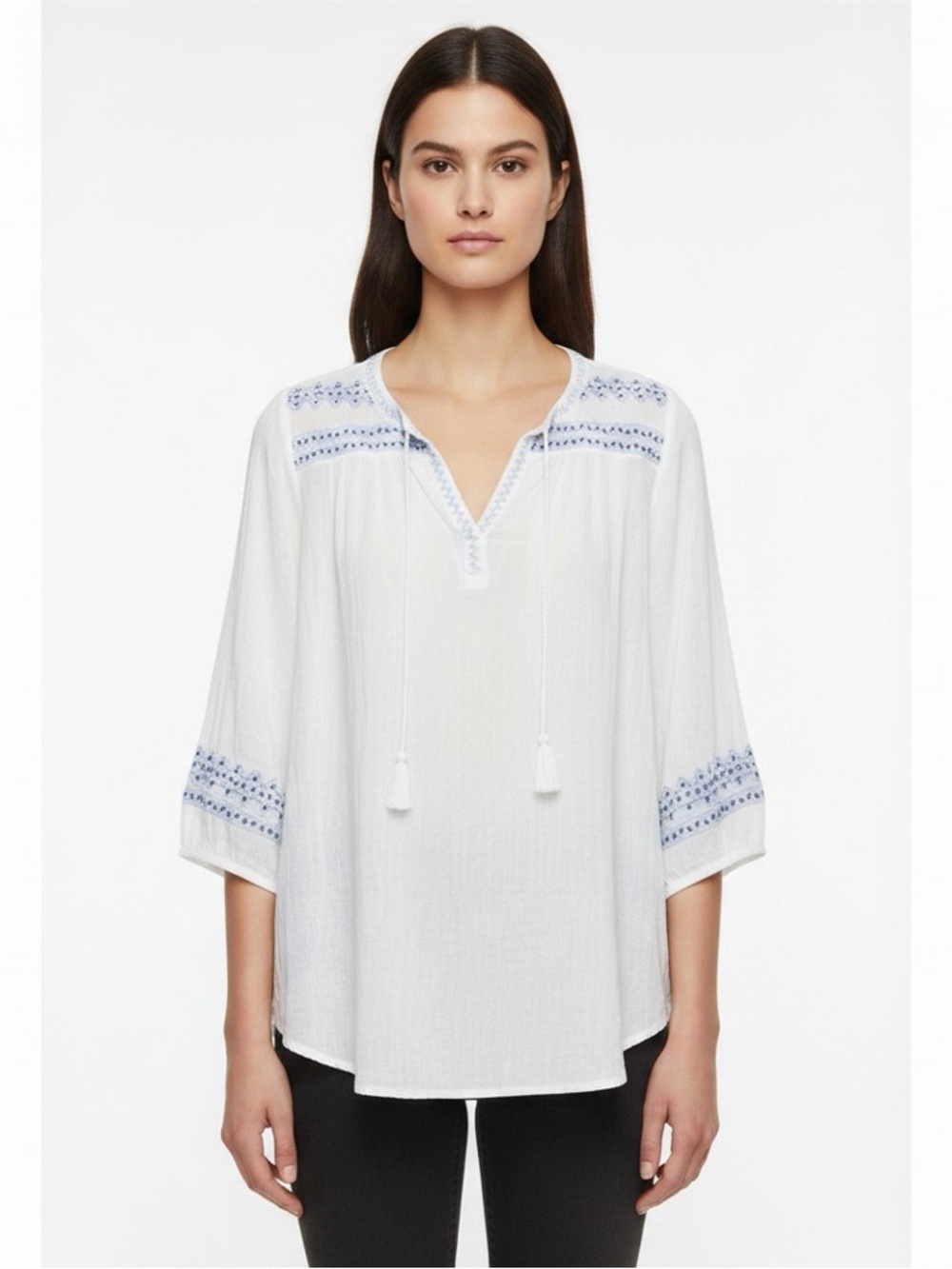 EUC | Liz Claiborne | Embroidered Coverup | White/Blue | Size 0X